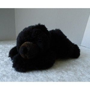 Aurora World Very Soft Black Bear Animal Plush  Toy Floppy Laying Down 12"